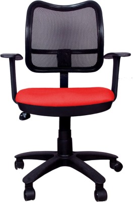 Rajpura Square Medium Back Revolving Chair with Push back Mechanism in Red fabric & Black mesh/net back Fabric Office Executive Chair(Red, Black, DIY(Do-It-Yourself))