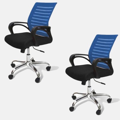 MAESTRO Ergonomic Medium Back Swivel Office Chair with Mesh Back, Height Adjustment Fabric Office Arm Chair(Black, Blue, Set of 2, DIY(Do-It-Yourself))