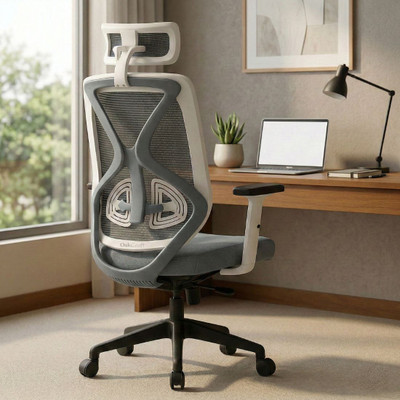 Oakcraft Hurricane Ergonomic High Back Chair with Synchro Tilt for Office & Home Use Mesh Office Adjustable Arm Chair(Grey, Optional Installation Available)