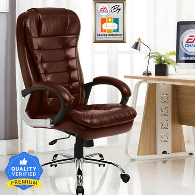 AASHRA ENTERPRISES E.A Office D-42 Boss Designer Chair PP Chrome Arms High Back Executive Chair Leatherette Office Arm Chair(Brown, DIY(Do-It-Yourself))