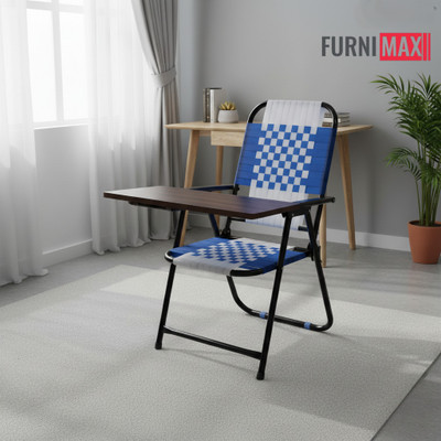 FURNIMAX Folding Study Chair Nylon Heavyduty Niwar Patta Strips & Adjustable Writing Pad Nylon Study Folding Chair(Blue, White, Pre-assembled)