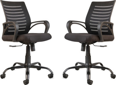 IAFA Diego Mid Back Ergonomic Office Chair Heavy Duty Black Metal Base 2 yr Warranty Mesh Office Arm Chair(Black, Set of 2, Optional Installation Available)