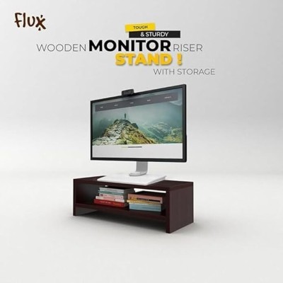 Flux Monitor Stand Two Tier Mini with Two Wooden Legs Organizer Ergonomic Engineered Wood Study Table(Free Standing, Finish Color - Red, DIY(Do-It-Yourself))