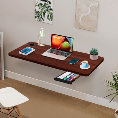 wow craft Wall-Mounted Foldable Study Table with Drawer & Cup Holder – 31x18.5 Inch Engineered Wood Study Table(Wall Mounted, Finish Color - Brown, DIY(Do-It-Yourself))