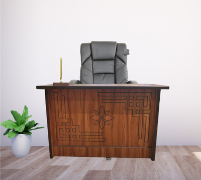 ETWARI Etwari light walnut Engineered Wood Office Table(Free Standing, Finish Color - Light Walnut, Pre-assembled)