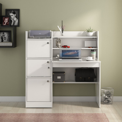 A GLOBIA CREATIONS Venus Engineered Wood Study Table(Free Standing, Finish Color - Exotic Teak & Frosty White, Knock Down)