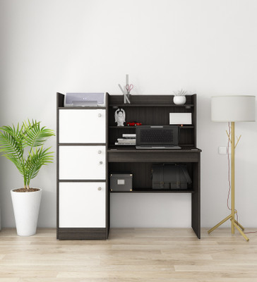 A GLOBIA CREATIONS Venus Engineered Wood Study Table(Free Standing, Finish Color - Wenge & Frosty White, Knock Down)