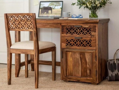 WayWood Sheesham Wood Writing Study Table for Home and Office | Study Desk Solid Wood Study Table(Free Standing, Finish Color - Natural, Chair Included, DIY(Do-It-Yourself))