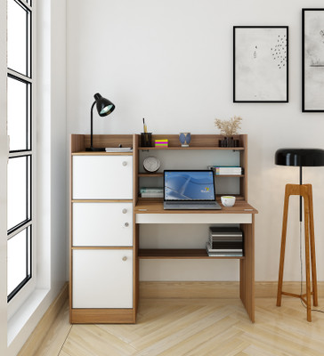A GLOBIA CREATIONS Venus Engineered Wood Study Table(Free Standing, Finish Color - Exotic Teak & Frosty White, Knock Down)