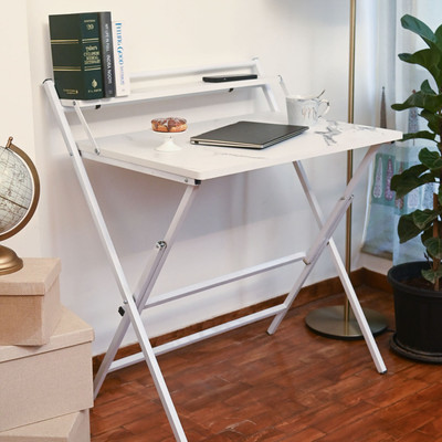 Faburaa Venus 36x24 Shelf Foldable Table for Home and Office, Computer & Laptop, Engineered Wood Study Table(Free Standing, Finish Color - Satwariyo White, Pre-assembled)