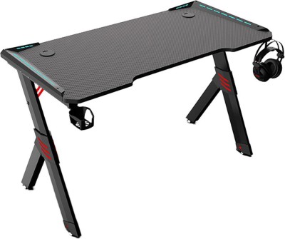 SYGA Gaming Table Desktop YShape Computer Desk with RGB LED Light(140X60X73 cm Black) Engineered Wood Office Table(Free Standing, Finish Color - Black, Optional Installation Available)