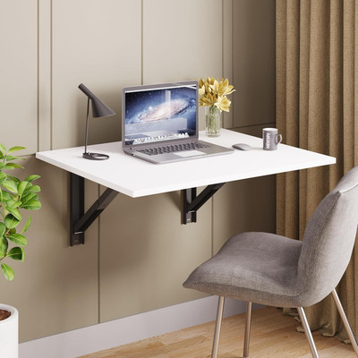 ASCOM Wood Wall Mounted Foldable Table | Space-Saving Wall Desk for Home & Office Use Engineered Wood Study Table(Wall Mounted, Finish Color - Frosty White, DIY(Do-It-Yourself))
