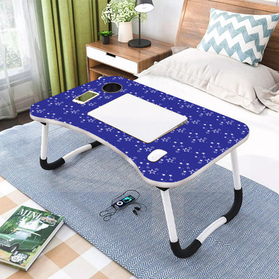 THE REAL ARV Foldable Laptop Table with Cup Holder/Mac Holder/Study Table Rounded Edges Wood Portable Laptop Table(Finish Color - NAVY BLUE, Pre Assembled)
