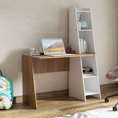 neuspace Neuton Study Table with Additional Storage Bookshelf | Computer Table Engineered Wood Multipurpose Table(Free Standing, Finish Color - Leon Teak, Knock Down)