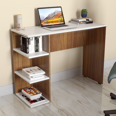 neuspace Venus Study Table with 3 Tier Open Bookshelf Lower Storage Engineered Wood Study Table(Free Standing, Finish Color - Leon Teak White, Knock Down)