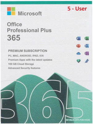 MICROSOFT 365 Professional Plus ( 5 User ) ( 100 GB Storage ) (PC - MAC -ANDROID-IOS-IPAD)