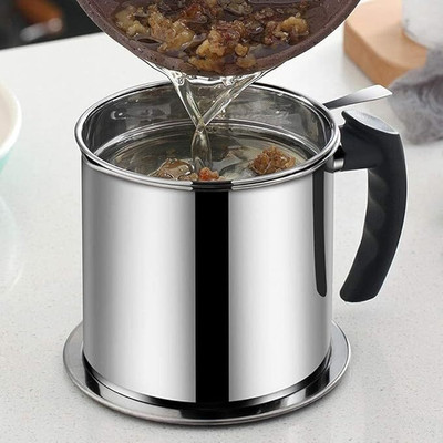 VLSYS Stainless Steel Oil Strainer Pot with Lid for Filter and Reuse of Cooking Oil Collapsible Strainer(Silver Pack of 1)