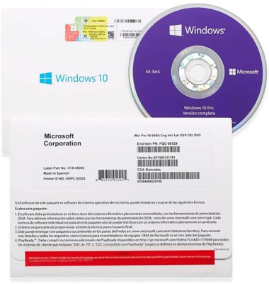 MICROSOFT Windows 10 Professional (1 User, Lifetime Validity) DVD OEM English Version 2023 64/32 Bit