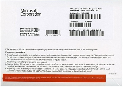 MICROSOFT Windows 10 Pro OEM DVD Pack ( 1 User, Lifetime ) Transferable Edition 64 Bit