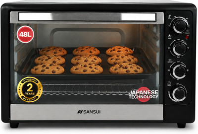 Sansui 48-Litre 2000 Watt, Interior Light,Convention Fan, 5 Cooking Modes with Rottisserie Set Oven Toaster Grill OTG SNOT48RNTAB, Black