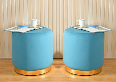 Rug And Furn Fabric Pouf(Finish Color - SKY BLUE (COMBO SET OF 2 PIECES), Pre Assembled)