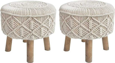 TAPODHANI Solid Wood Pouf(Finish Color - Beige, Pre Assembled)