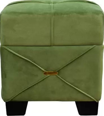 JNCRAFTS Solid Wood Cube Ottoman(Finish Color - MEHENDI GREEN, Pre Assembled)