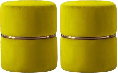 KANUWOOD Leatherette Pouf(Finish Color - R-Yellow, Pre Assembled)