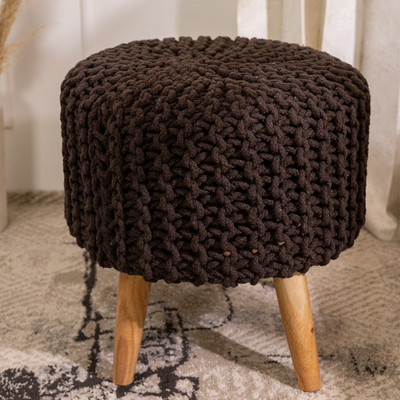THREADVIBELIVING Solid Wood Standard Ottoman(Finish Color - BROWN, Pre Assembled)