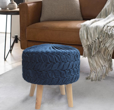 Macrame World Engineered Wood Standard Ottoman(Finish Color - Blue, Pre Assembled)