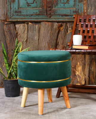 ShadowKart Solid Wood Standard Ottoman(Finish Color - Stool-Green, Pre Assembled)