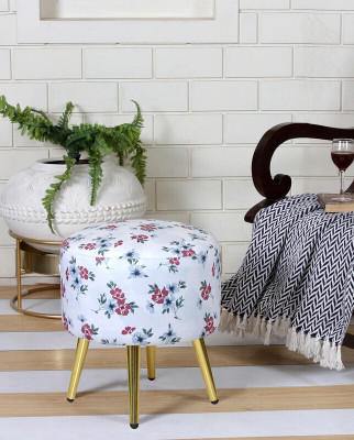 SmartKart Solid Wood Standard Ottoman(Finish Color - White Flower, Pre Assembled)