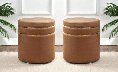 Rug And Furn Fabric Pouf(Finish Color - BROWN COLOR (COMBO SET OF 2 PIECES), Pre Assembled)