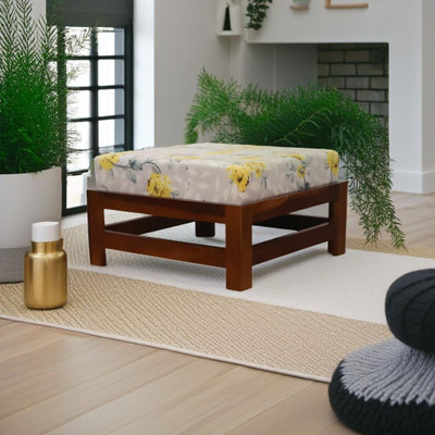 INTEROS Solid Wood Cube Ottoman(Finish Color - Natural Brown, Pre Assembled)