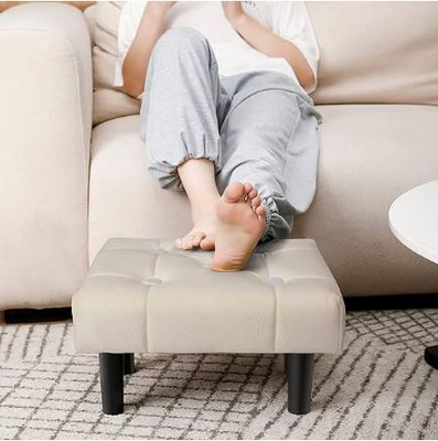 WallWonder Solid Wood Cube Ottoman(Finish Color - Cream, Pre Assembled)