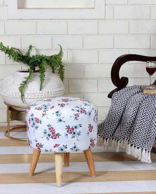SmartKart Solid Wood Standard Ottoman(Finish Color - White Flower, Pre Assembled)
