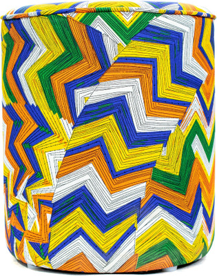 STYLE HOMEZ Fabric Standard Ottoman(Finish Color - Base Color : White Prints : Orange, Yellow & Blue, Pre Assembled)
