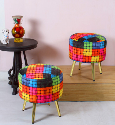 ShadowKart Solid Wood Standard Ottoman(Finish Color - Printed-Metal-Knotted Ropes, Pre Assembled)