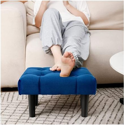 WallWonder Solid Wood Cube Ottoman(Finish Color - Blue, Pre Assembled)