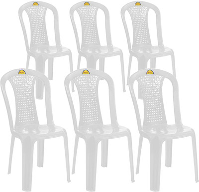 Supreme Dream Without arm/armless Designer Plastic Outdoor Chair(Milky White, Set of 6, Pre-assembled)