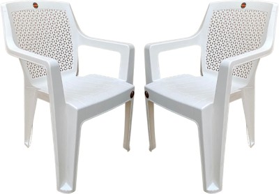 cello Sonet Armrest Plastic Outdoor Chair(White, Set of 2, Pre-assembled)