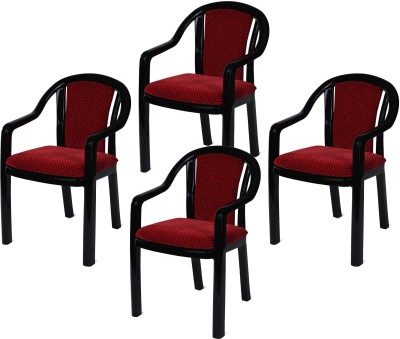 Supreme Ornate Lacquered Finish Durable Luxury Comfortable Cushion Seat & Back Plastic Outdoor Chair(Red & Black, Set of 4, DIY(Do-It-Yourself))