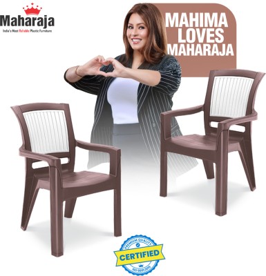 MAHARAJA Singham 104 for Home,Office | Comfortable, ArmRest | Bearing Capacity upto 200Kg Plastic Outdoor Chair(Brown White, Set of 2, Pre-assembled)