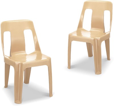 MAHARAJA Bahubali Stylish Heavy Duty | Stackable | Armless | for Garden and cafeteria Plastic Cafeteria Chair(Beige, Set of 2, Pre-assembled)