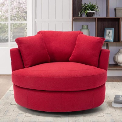 lifestyle furniture Accent Barrel Swivel Chairs Upholstered Comfy Circular Couch Solid Wood Cafeteria Chair(Red-plain, Pre-assembled)