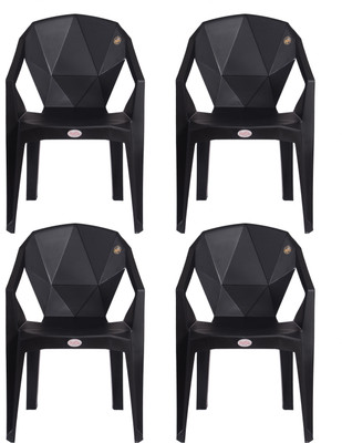 Petals Nakshatra Plastic Armchair for Living Room / Drawing / Indoor Plastic Outdoor Chair(Black, Set of 4, Pre-assembled)