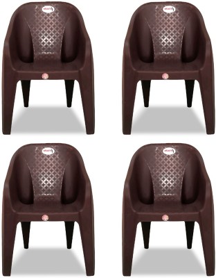 ARLAVYA Mario Model Arm Chair for Home, Garden Plastic Outdoor Chair(Brown, Set of 4, Pre-assembled)
