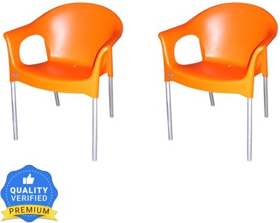 cello Metallo Palstic Set Of 2 Chairs,Orange Plastic Cafeteria Chair(Orange, Pre-assembled)