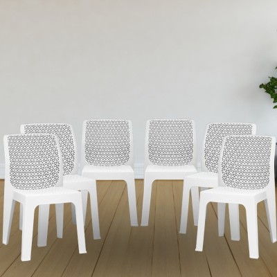 ITALICA Oxy Stackable Plastic Chair/Plastic Chair Set/Sturdy Chairs/ Plastic Outdoor Chair(White, Set of 6, Pre-assembled)
