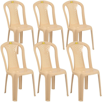 Supreme Dream Without arm/armless Designer Plastic Outdoor Chair(Marble Beige, Set of 6, Pre-assembled)